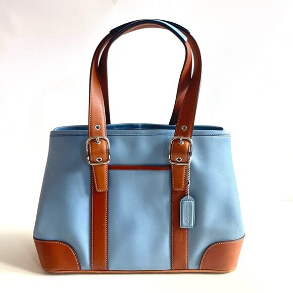 COACH  Blue and Brown Leather Satchel - Picture 1 of 13